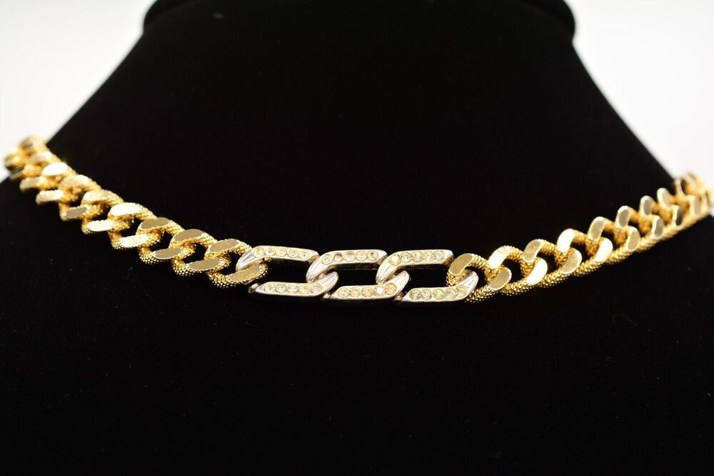 Les Bernard Vintage Necklace Collar Gold Tone Chain Link Signed 80s AS IS Bin7B